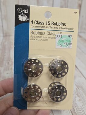 Dritz Class 15 Metal Bobbins (4) Sewing Machine Open Pkg Unused